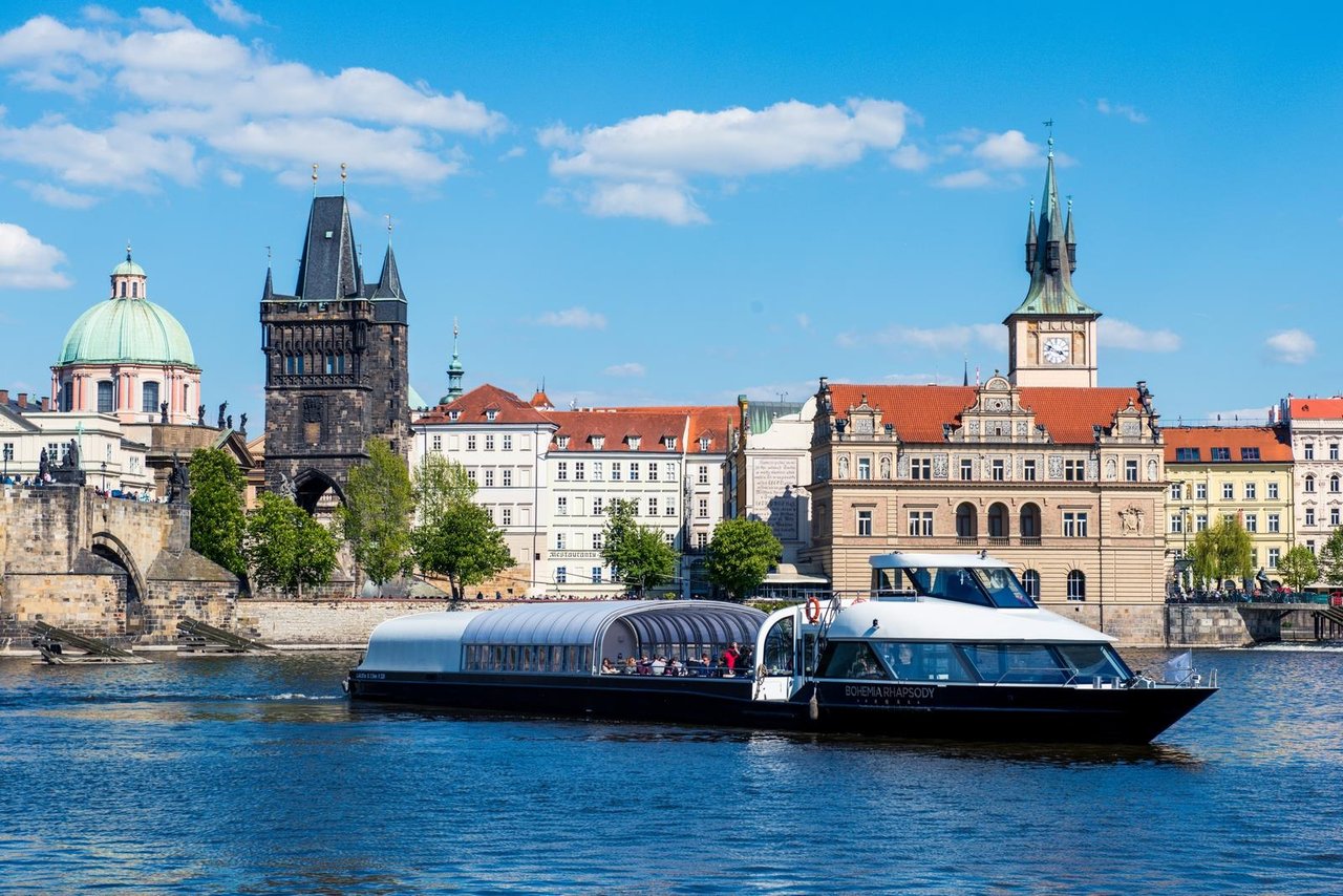 A large boat with part of the roof open